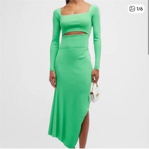 Neon Green Ribbed Cutout Long Sleeve Dress